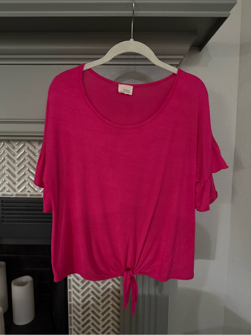 Caution To The Wind Bright Pink Short Sleeve Tie-Front Top